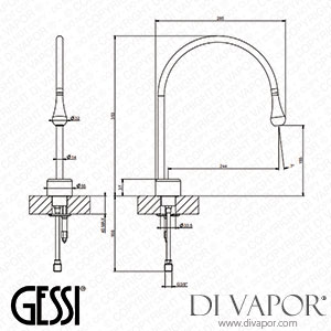 Gessi Basin Spout, Medium Spout, Flexible Connections, Without Waste (Art. 33852) Spare Parts