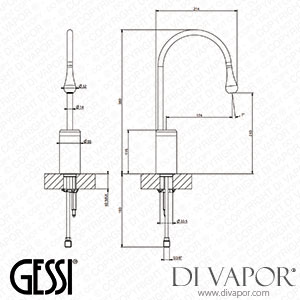 Gessi Medium Version Basin Spout, Short Spout, Flexible Connections, Without Waste (Art. 33854) Spare Parts