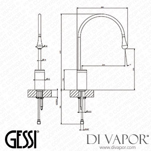 Gessi Medium Version Basin Spout, Medium Spout, Flexible Connections, Without Waste (Art. 33855) Spare Parts