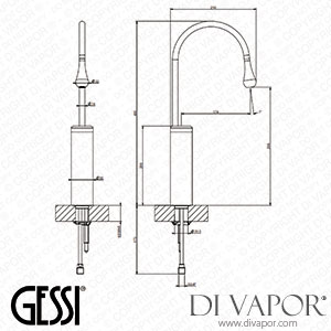 Gessi High Version Basin Spout , Short Spout, Flexible Connections, Without Waste (Art. 33858) Spare Parts