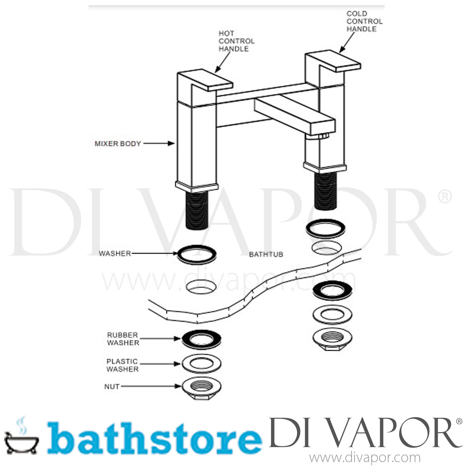 Bathstore Blade Chrome Deck Mounted Bath Tap Spare Parts - B DV 103