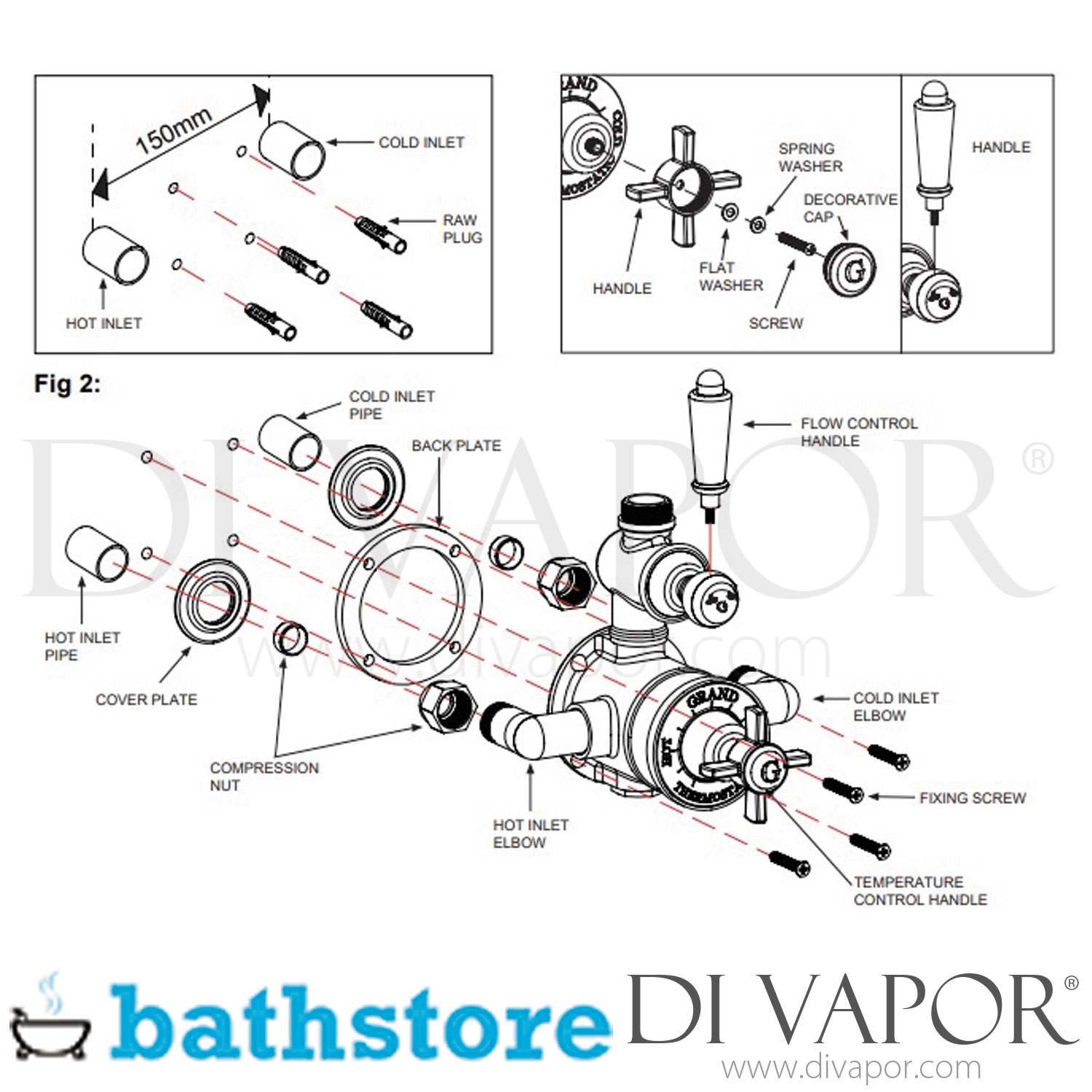 Bathstore Grand Chrome Exposed Thermostatic Shower Valve with Bath ...