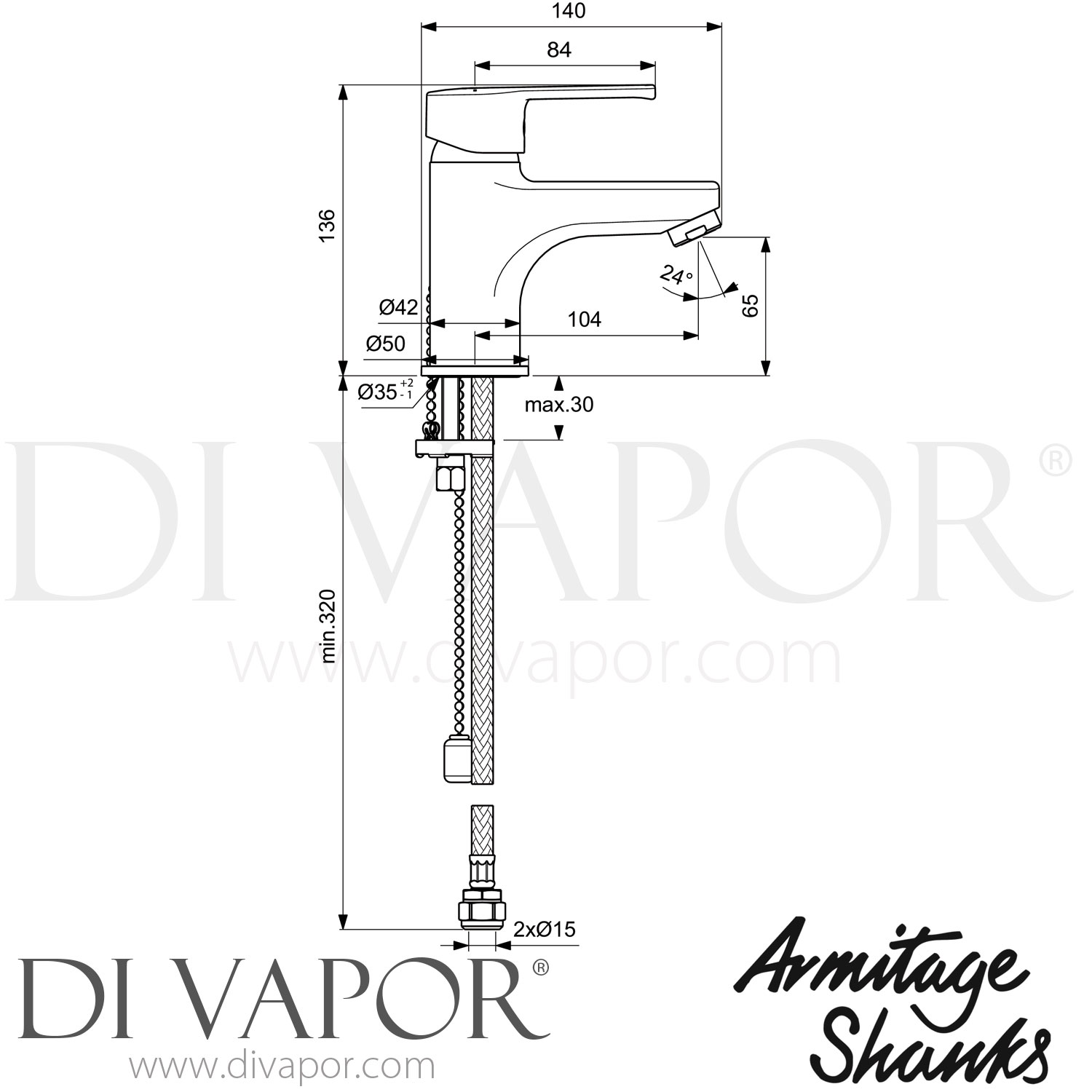 Armitage Shanks B3308AA Sandringham 21 SL Basin Mixer with Chain Waste ...