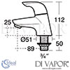 Ideal Standard Ceraplan SL Pair Bath Taps Dimensions