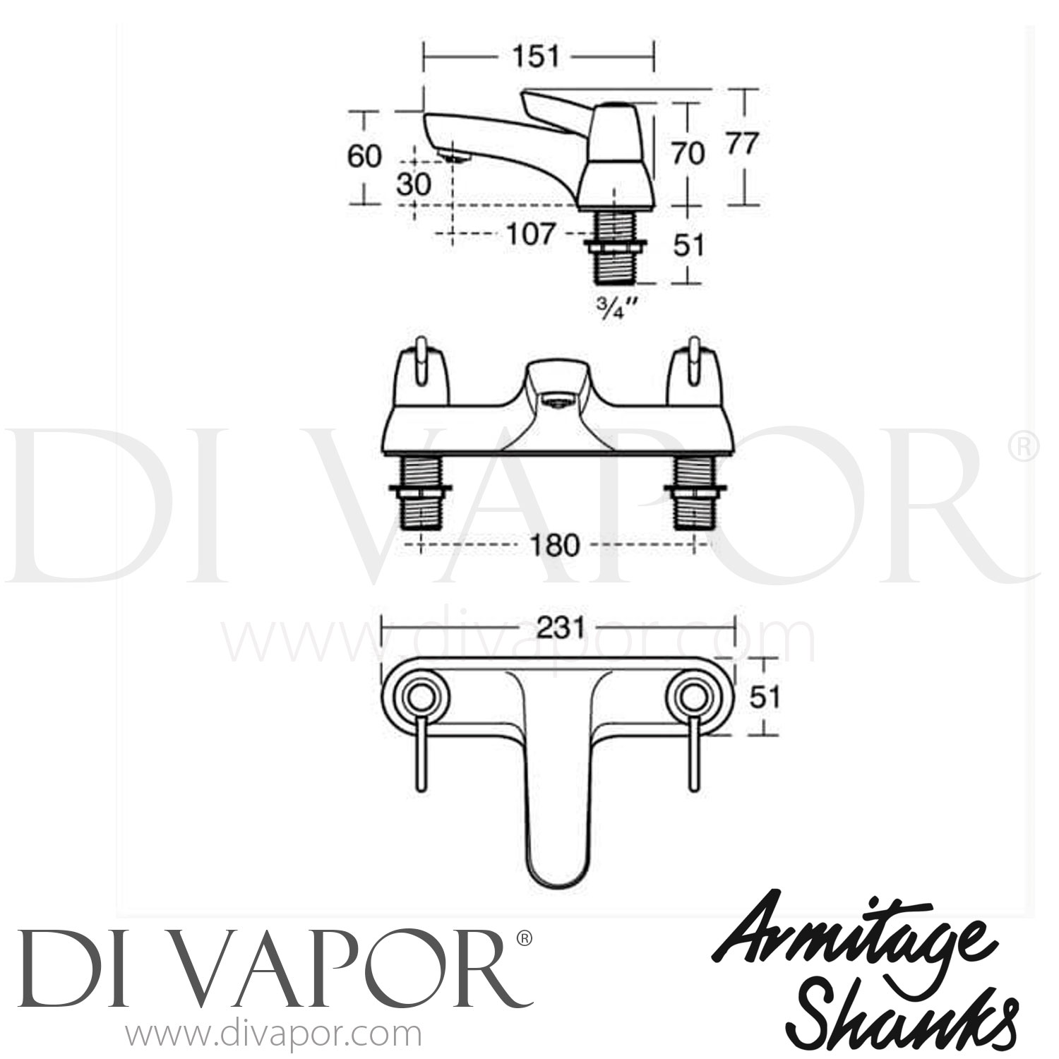 Armitage Shanks Sandringham 21 Chrome Bath Mixer 2 Taphole Tap Spare ...