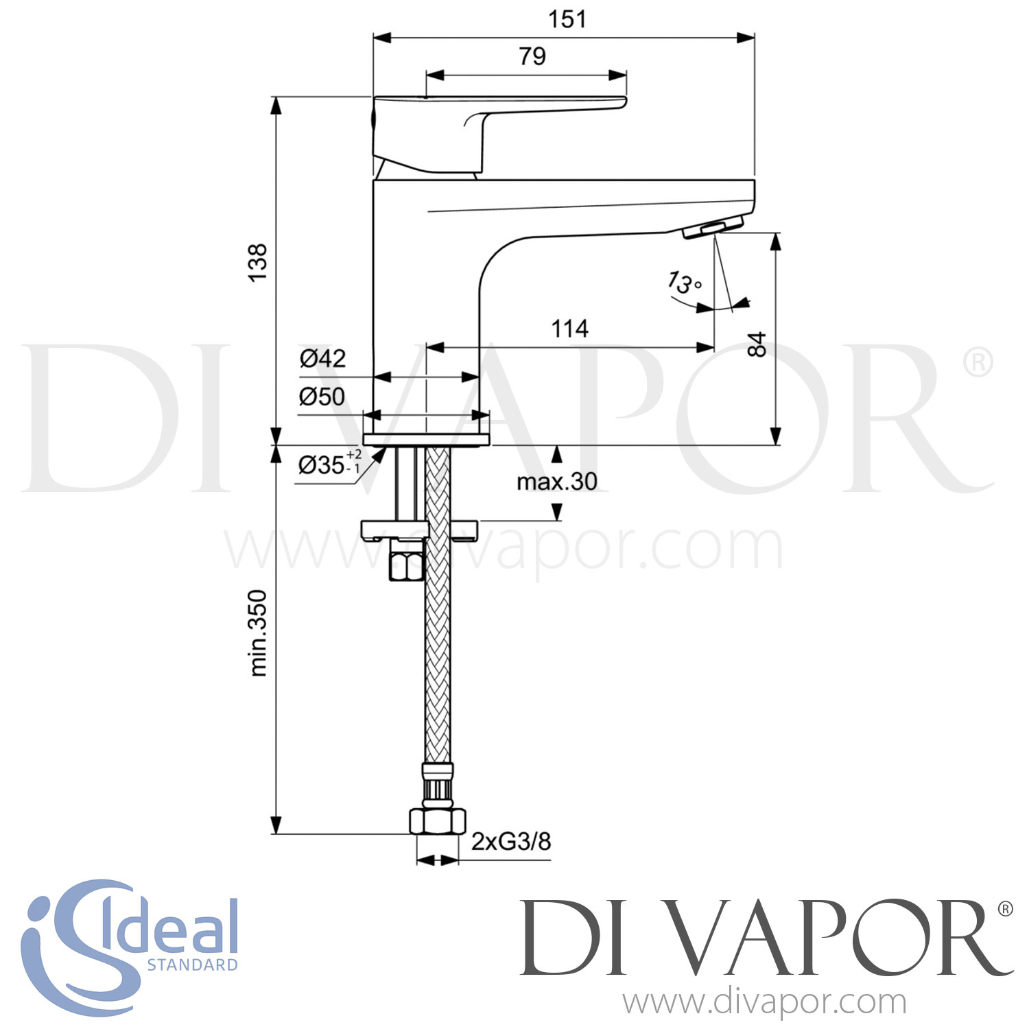 Ideal Standard BC696AA Cerafine O Basin Mixer H80 without Pop-Up Waste ...