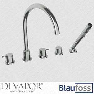 Blaufoss 200387 Round 5-Hole Rim-Mounted Bath Tap with Glossy Chrome Shower Head Spare Parts