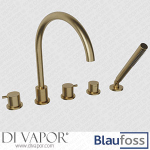 Blaufoss 200537 Round 5-Hole Bath Tap Brushed Gold with Hand Shower Spare Parts