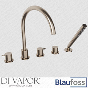 Blaufoss 200539 Round 5-Hole Bath Tap Brushed CoolMetal Including Hand Shower Spare Parts