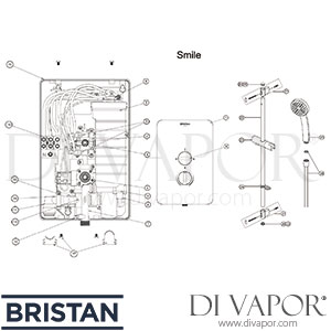 Bristan Smile 9.5 kW White Electric Shower Spare Parts BR DV 118