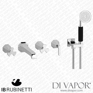 IB Rubinetti BT398CC Belmondo + Belmondo Elle Five Holes Wall Mounted Bath Filler with Shower Kit Spare Parts