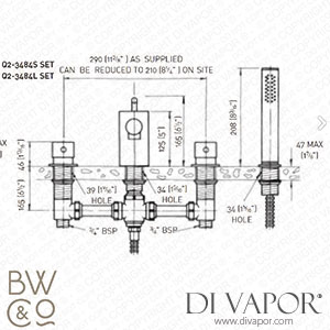 Barber Wilsons Q2-3484S SET Q2 Concealed 3 Hole Deck Bath Filler with Shower Spare Parts