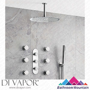 Bathroom Mountain C27027 Ballina Premium Ceiling Chrome Round Thermostatic Set - 300mm Head Hand Shower & Jets Spare Parts