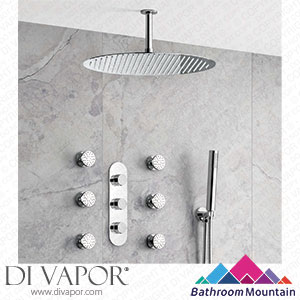 Bathroom Mountain C27028 Ballina Premium Ceiling Chrome Round Thermostatic Set - 400mm Head Hand Shower & Jets Spare Parts