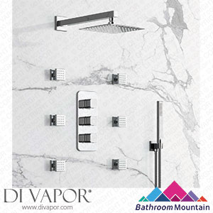 Bathroom Mountain C27043 Galway Premium Chrome Square Thermostatic Set - 200mm Head Hand Shower & Body Jets Spare Parts