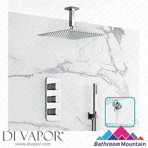 Bathroom Mountain C27049 Galway Premium Ceiling Chrome Square Thermostatic Bath Filler Shower Set - 300mm Head & Hand Shower Spare Parts