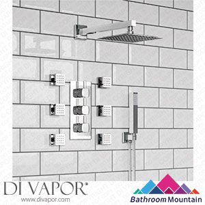 Bathroom Mountain C27074 Chrome Square Thermostatic Set - 200mm Head Hand Shower & Body Jets Spare Parts