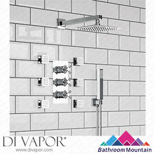 Bathroom Mountain C27091 Chrome Crosshead Thermostatic Set - 200mm Head Hand Shower & Body Jets Spare Parts