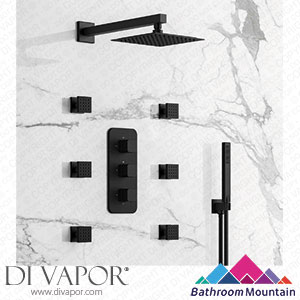 Bathroom Mountain C27092 Galway Premium Matt Black Square Thermostatic Set - 200mm Head Hand Shower & Body Jets Spare Parts