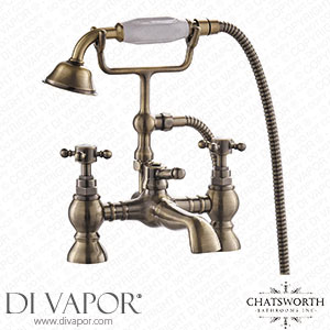 Chatsworth 1928 Antique Brass Crosshead Bath Shower Mixer Tap with Shower Kit - CHBSMBRA Spare Parts