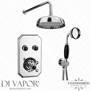 Chatsworth 1928 Black Traditional Push-Button Shower System with Large Handset + 8 Rainfall Shower Head - CHT-PB-PK3-BLK Spare Parts