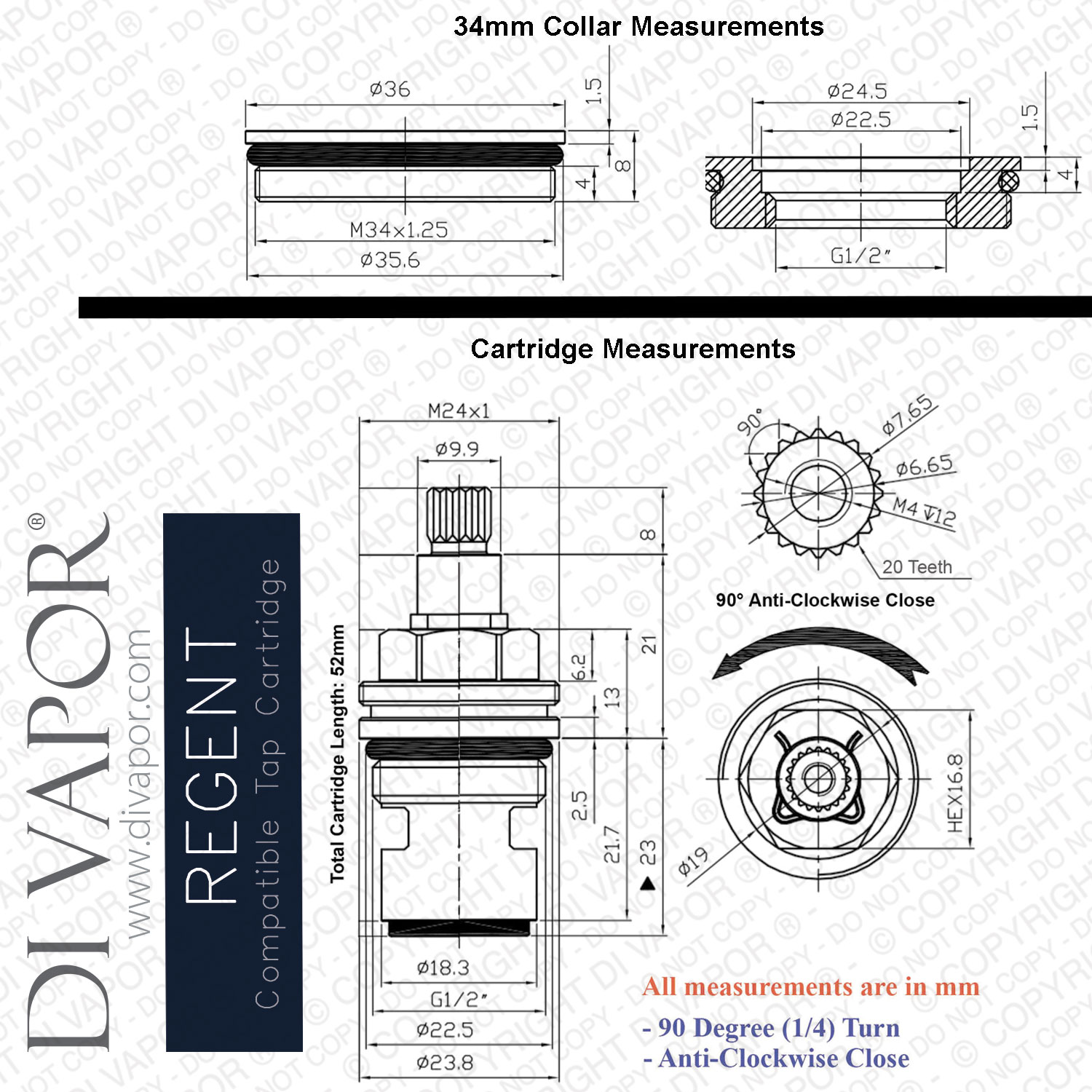 Clearwater Regent Hot Tap Cartridge with Collar Diagram