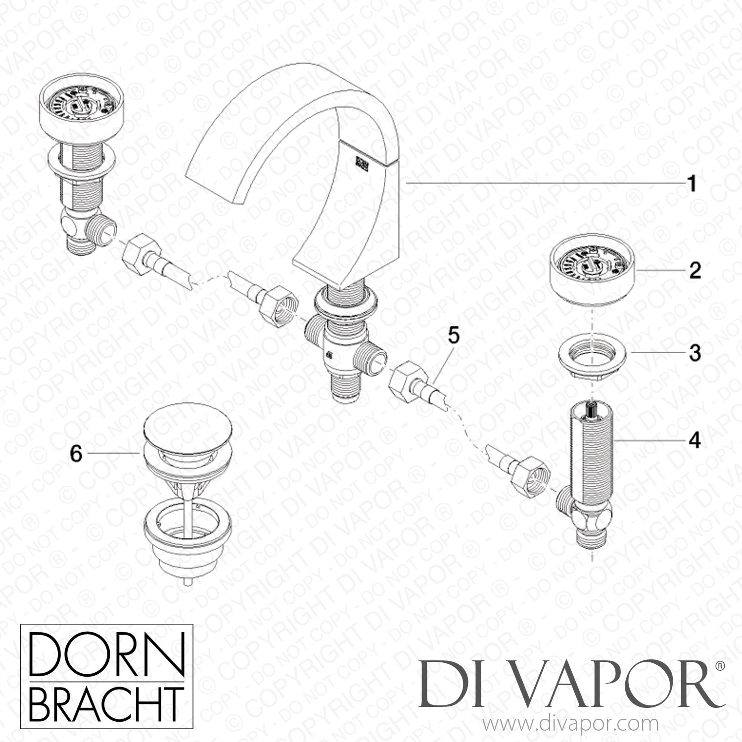 Dornbracht Cyo Three Hole Basin Mixer With Pop Up Waste Brushed   Dornbracht Tech Diagram 