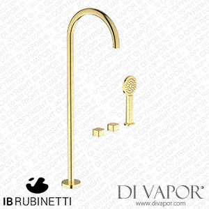 IB Rubinetti EO700IS_1 Elio Three Hole Deck Mounted Bath Filler with Hydroprogressive Cartridge Diverter Shower Kit and Free Standing Spout Plain Handle Spare Parts