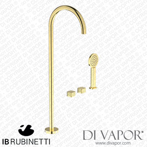 IB Rubinetti EO700IS_2 Elio Three Hole Deck Mounted Bath Filler with Hydroprogressive Cartridge Diverter Shower Kit and Free Standing Spout Coral Handle Spare Parts