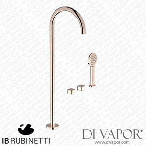 IB Rubinetti EO700RS_1 Elio Three Hole Deck Mounted Bath Filler with Hydroprogressive Cartridge Diverter Shower Kit and Free Standing Spout Plain Handle Spare Parts