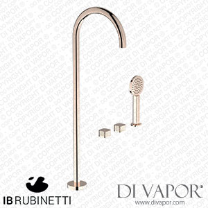 IB Rubinetti EO700RS_2 Elio Three Hole Deck Mounted Bath Filler with Hydroprogressive Cartridge Diverter Shower Kit and Free Standing Spout Coral Handle Spare Parts