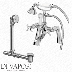 Park Lane FSBATHWASTEPK2 Traditional Bathroom Shower Mixer Tap Hose Handset Chrome Cross Handles Waste Spare Parts