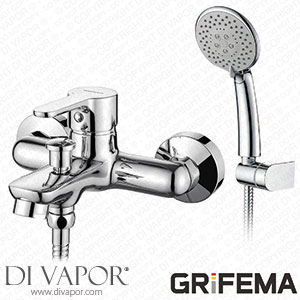 GRIFEMA PORTO-G13003 Single Lever Bath/Tub/Shower Mixer Tap with 1.5m Stainless Steel Hose Pipe Wall Mounted Shower Bracket and Handshower and Eco-Click 1/2 Inch Hose Chrome Spare Parts