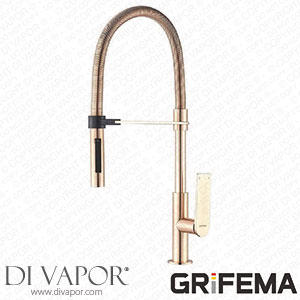 Grifema Lyon-G14001G Pull Out-Down Kitchen Sink Mixer Tap with Dual Spray Head and High Flexible Spout (59Cm) 3/8 Inch Hose Rose Gold/Chrome [Energy Class A++] Spare Parts