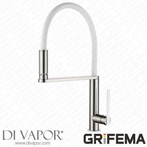 Grifema Dover-G14102A Built-In Led Light Kitchen Sink Mixer Tap with Super Black Flexible Spray Spout 3/8 Inch Hose Nickel Brushed/White [Energy Class A++] Spare Parts