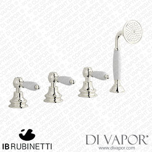 IB Rubinetti HL397PL_2 Hermes + Hermes Elle Four Holes Bath Filler with Overflow Outlet Connection Diverter and Shower Kit Spare Parts