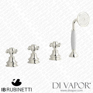 IB Rubinetti HR397PL Hermes + Hermes Elle Four Holes Bath Filler with Overflow Outlet Connection Diverter and Shower Kit Spare Parts