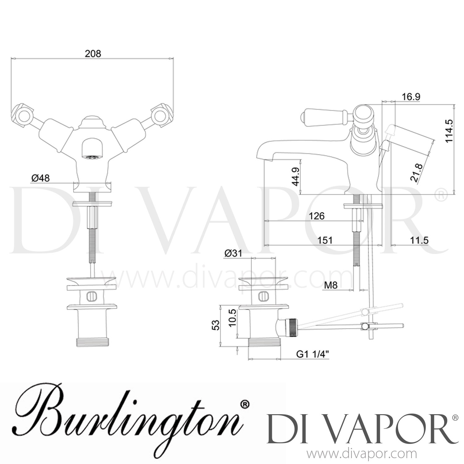 Burlington KE4-QT MED | KE4-QT MED-QT Kensington Basin Mixer Tap with ...