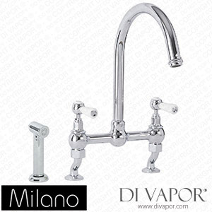 Milano KTE204CWL Elizabeth Traditional Cranked Bridge Kitchen Mixer Tap Chrome and White Spare Parts