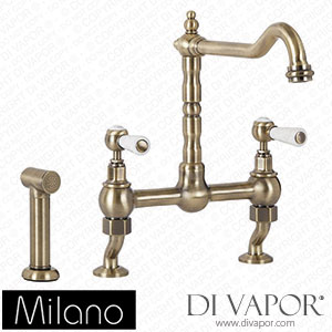 Milano KTE214ABL Elizabeth Classic Cranked Bridge Kitchen Mixer Tap Brushed Gold Spare Parts