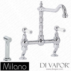 Milano KTE214CWL Elizabeth Classic Cranked Bridge Kitchen Mixer Tap Chrome and White Spare Parts