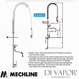 Mechline Delabie DLB-669215 White Hose with Bib Tap & Telescopic Swivel Spout Spare Parts