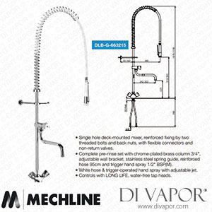 Mechline Delabie DLB-G-663215 White Hose with Bib Tap and Telescopic Swivel Spout Spare Parts