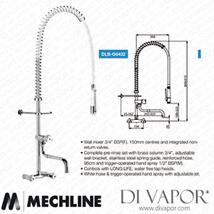 Mechline Delabie DLB-G6432 White Hose with Bib Tap & Telescopic Swivel Spout Spare Parts