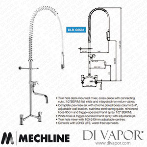 Mechline Delabie DLB-G6532 White Hose with Bib Tap and Telescopic Swivel Spout Spare Parts