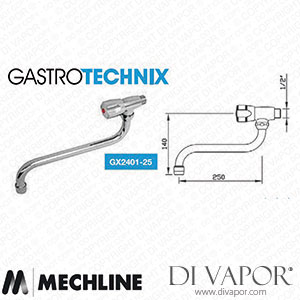 Mechline GastroTechnix GX2401-25 1/2 Inch Dome Head Bib Tap with Swivel Spout Spare Parts