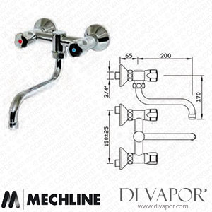 Mechline GastroTechnix GX2470-20 Panel Mounted 3/4 Inch Dome Head Twin Mixer Tap Spare Parts