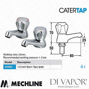 Mechline CaterTap JC-WRCT-500BD Light Duty Dome Head 1/2 Inch Basin Taps (Pair) Spare Parts