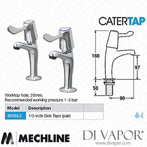 Mechline CaterTap JC-WRCT-500SL3 Light Duty 3-Inch Lever 1/2 Inch Sink Taps (Pair) Spare Parts