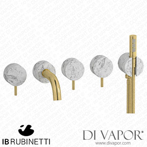 IB Rubinetti MR398ON_1 Marmo + Marmo L Five Holes Wall Mounted Bath Filler with Shower Kit - White Marble Spare Parts